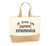 Otshirt Sac Jute d'un Super Entrepreneur - Cabas de Plage Courses et Toile de Jute - Idée Cadeau Femme Personnalisable Anniversaire Fête Original Travail Départ Collègue Retraite Noël.