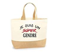 Otshirt Sac Jute d'un Super Gendre - Cabas de Plage Courses et Toile de Jute - Idée Cadeau Femme Personnalisable Anniversaire Fête Original Travail Départ Collègue Retraite Noël.