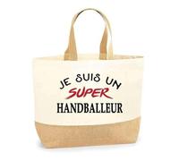 Otshirt Sac Jute d'un Super Handballeur - Cabas de Plage Courses et Toile de Jute - Idée Cadeau Femme Personnalisable Anniversaire Fête Original Travail Départ Collègue Retraite Noël.