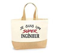 Otshirt Sac Jute d'un Super Ingénieur - Cabas de Plage Courses et Toile de Jute - Idée Cadeau Femme Personnalisable Anniversaire Fête Original Travail Départ Collègue Retraite Noël.