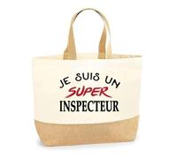 Otshirt Sac Jute d'un Super Inspecteur - Cabas de Plage Courses et Toile de Jute - Idée Cadeau Femme Personnalisable Anniversaire Fête Original Travail Départ Collègue Retraite Noël.