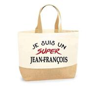 Otshirt Sac Jute d'un Super Jean-François - Cabas de Plage Courses et Toile de Jute - Idée Cadeau Femme Personnalisable Anniversaire Fête Original Travail Départ Collègue Retraite Noël.