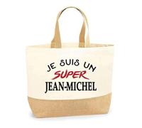 Otshirt Sac Jute d'un Super Jean-Michel - Cabas de Plage Courses et Toile de Jute - Idée Cadeau Femme Personnalisable Anniversaire Fête Original Travail Départ Collègue Retraite Noël.