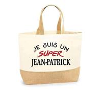 Otshirt Sac Jute d'un Super Jean-Pascal - Cabas de Plage Courses et Toile de Jute - Idée Cadeau Femme Personnalisable Anniversaire Fête Original Travail Départ Collègue Retraite Noël.