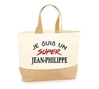 Otshirt Sac Jute d'un Super Jean-Paul - Cabas de Plage Courses et Toile de Jute - Idée Cadeau Femme Personnalisable Anniversaire Fête Original Travail Départ Collègue Retraite Noël.