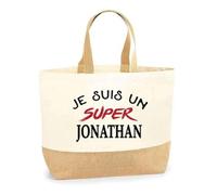 Otshirt Sac Jute d'un Super Jonathan - Cabas de Plage Courses et Toile de Jute - Idée Cadeau Femme Personnalisable Anniversaire Fête Original Travail Départ Collègue Retraite Noël.