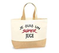Otshirt Sac Jute d'un Super Juge - Cabas de Plage Courses et Toile de Jute - Idée Cadeau Femme Personnalisable Anniversaire Fête Original Travail Départ Collègue Retraite Noël.