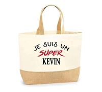 Otshirt Sac Jute d'un Super Kevin - Cabas de Plage Courses et Toile de Jute - Idée Cadeau Femme Personnalisable Anniversaire Fête Original Travail Départ Collègue Retraite Noël.