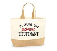 Otshirt Sac Jute d'un Super Lieutenant - Cabas de Plage Courses et Toile de Jute - Idée Cadeau Femme Personnalisable Anniversaire Fête Original Travail Départ Collègue Retraite Noël.