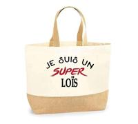 Otshirt Sac Jute d'un Super Loïs - Cabas de Plage Courses et Toile de Jute - Idée Cadeau Femme Personnalisable Anniversaire Fête Original Travail Départ Collègue Retraite Noël.