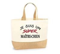 Otshirt Sac Jute d'un Super Maître-chien - Cabas de Plage Courses et Toile de Jute - Idée Cadeau Femme Personnalisable Anniversaire Fête Original Travail Départ Collègue Retraite Noël.