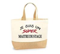 Otshirt Sac Jute d'un Super Maitre de stage - Cabas de Plage Courses et Toile de Jute - Idée Cadeau Femme Personnalisable Anniversaire Fête Original Travail Départ Collègue Retraite Noël.