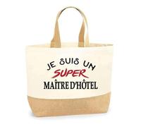 Otshirt Sac Jute d'un Super Maître d'hôtel - Cabas de Plage Courses et Toile de Jute - Idée Cadeau Femme Personnalisable Anniversaire Fête Original Travail Départ Collègue Retraite Noël.