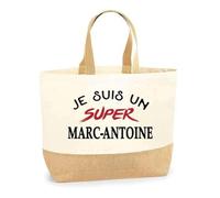 Otshirt Sac Jute d'un Super Marc-Antoine - Cabas de Plage Courses et Toile de Jute - Idée Cadeau Femme Personnalisable Anniversaire Fête Original Travail Départ Collègue Retraite Noël.
