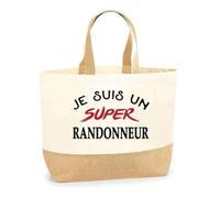 Otshirt Sac Jute d'un Super Randonneur - Cabas de Plage Courses et Toile de Jute - Idée Cadeau Femme Personnalisable Anniversaire Fête Original Travail Départ Collègue Retraite Noël.