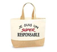 Otshirt Sac Jute d'un Super Responsable - Cabas de Plage Courses et Toile de Jute - Idée Cadeau Femme Personnalisable Anniversaire Fête Original Travail Départ Collègue Retraite Noël.