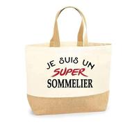 Otshirt Sac Jute d'un Super Sommelier - Cabas de Plage Courses et Toile de Jute - Idée Cadeau Femme Personnalisable Anniversaire Fête Original Travail Départ Collègue Retraite Noël.
