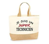 Otshirt Sac Jute d'un Super Technicien - Cabas de Plage Courses et Toile de Jute - Idée Cadeau Femme Personnalisable Anniversaire Fête Original Travail Départ Collègue Retraite Noël.