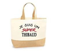 Otshirt Sac Jute d'un Super Thibaud - Cabas de Plage Courses et Toile de Jute - Idée Cadeau Femme Personnalisable Anniversaire Fête Original Travail Départ Collègue Retraite Noël.