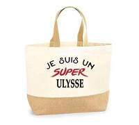 Otshirt Sac Jute d'un Super Ulysse - Cabas de Plage Courses et Toile de Jute - Idée Cadeau Femme Personnalisable Anniversaire Fête Original Travail Départ Collègue Retraite Noël.