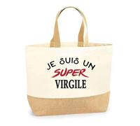 Otshirt Sac Jute d'un Super Virgile - Cabas de Plage Courses et Toile de Jute - Idée Cadeau Femme Personnalisable Anniversaire Fête Original Travail Départ Collègue Retraite Noël.