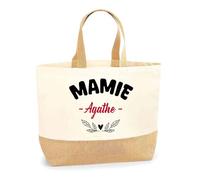 Otshirt Sac Jute d'une Mamie Agathe - Cabas de Plage Courses et Toile de Jute - Idée Cadeau Femme Personnalisable Anniversaire Fête Original Travail Départ Collègue Retraite Noël.