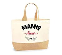 Otshirt Sac Jute d'une Mamie Aliénor - Cabas de Plage Courses et Toile de Jute - Idée Cadeau Femme Personnalisable Anniversaire Fête Original Travail Départ Collègue Retraite Noël.