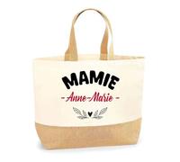 Otshirt Sac Jute d'une Mamie Anne-Marie - Cabas de Plage Courses et Toile de Jute - Idée Cadeau Femme Personnalisable Anniversaire Fête Original Travail Départ Collègue Retraite Noël.
