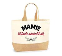 Otshirt Sac Jute d'une Mamie Assistante administratif - Cabas de Plage Courses et Toile de Jute - Idée Cadeau Femme Personnalisable Anniversaire Fête Original Travail Départ Collègue Retraite Noël.