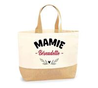 Otshirt Sac Jute d'une Mamie Bernadette - Cabas de Plage Courses et Toile de Jute - Idée Cadeau Femme Personnalisable Anniversaire Fête Original Travail Départ Collègue Retraite Noël.