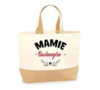 Otshirt Sac Jute d'une Mamie Boulangère - Cabas de Plage Courses et Toile de Jute - Idée Cadeau Femme Personnalisable Anniversaire Fête Original Travail Départ Collègue Retraite Noël.