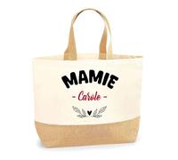 Otshirt Sac Jute d'une Mamie Carole - Cabas de Plage Courses et Toile de Jute - Idée Cadeau Femme Personnalisable Anniversaire Fête Original Travail Départ Collègue Retraite Noël.