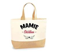 Otshirt Sac Jute d'une Mamie Christine - Cabas de Plage Courses et Toile de Jute - Idée Cadeau Femme Personnalisable Anniversaire Fête Original Travail Départ Collègue Retraite Noël.