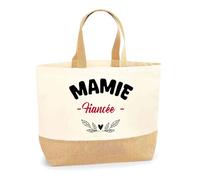 Otshirt Sac Jute d'une Mamie Fiancée - Cabas de Plage Courses et Toile de Jute - Idée Cadeau Femme Personnalisable Anniversaire Fête Original Travail Départ Collègue Retraite Noël.