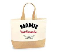 Otshirt Sac Jute d'une Mamie Fonctionnaire - Cabas de Plage Courses et Toile de Jute - Idée Cadeau Femme Personnalisable Anniversaire Fête Original Travail Départ Collègue Retraite Noël.