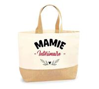 Otshirt Sac Jute d'une Mamie Intérimaire - Cabas de Plage Courses et Toile de Jute - Idée Cadeau Femme Personnalisable Anniversaire Fête Original Travail Départ Collègue Retraite Noël.