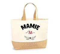 Otshirt Sac Jute d'une Mamie Iris - Cabas de Plage Courses et Toile de Jute - Idée Cadeau Femme Personnalisable Anniversaire Fête Original Travail Départ Collègue Retraite Noël.