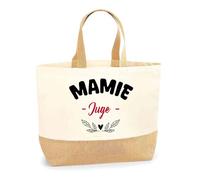 Otshirt Sac Jute d'une Mamie Juge - Cabas de Plage Courses et Toile de Jute - Idée Cadeau Femme Personnalisable Anniversaire Fête Original Travail Départ Collègue Retraite Noël.