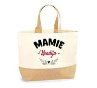 Otshirt Sac Jute d'une Mamie Khadija - Cabas de Plage Courses et Toile de Jute - Idée Cadeau Femme Personnalisable Anniversaire Fête Original Travail Départ Collègue Retraite Noël.