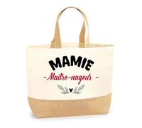 Otshirt Sac Jute d'une Mamie Maître-nageur - Cabas de Plage Courses et Toile de Jute - Idée Cadeau Femme Personnalisable Anniversaire Fête Original Travail Départ Collègue Retraite Noël.