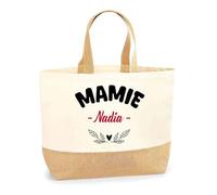 Otshirt Sac Jute d'une Mamie Nadia - Cabas de Plage Courses et Toile de Jute - Idée Cadeau Femme Personnalisable Anniversaire Fête Original Travail Départ Collègue Retraite Noël.