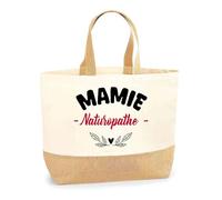 Otshirt Sac Jute d'une Mamie Naturopathe - Cabas de Plage Courses et Toile de Jute - Idée Cadeau Femme Personnalisable Anniversaire Fête Original Travail Départ Collègue Retraite Noël.