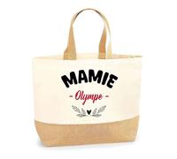 Otshirt Sac Jute d'une Mamie Olympe - Cabas de Plage Courses et Toile de Jute - Idée Cadeau Femme Personnalisable Anniversaire Fête Original Travail Départ Collègue Retraite Noël.