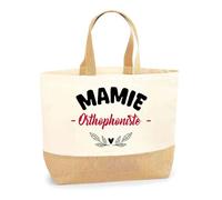 Otshirt Sac Jute d'une Mamie Orthophoniste - Cabas de Plage Courses et Toile de Jute - Idée Cadeau Femme Personnalisable Anniversaire Fête Original Travail Départ Collègue Retraite Noël.