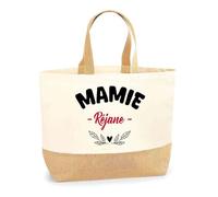 Otshirt Sac Jute d'une Mamie Réjane - Cabas de Plage Courses et Toile de Jute - Idée Cadeau Femme Personnalisable Anniversaire Fête Original Travail Départ Collègue Retraite Noël.