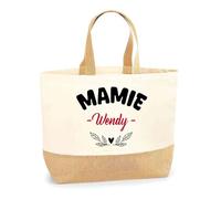Otshirt Sac Jute d'une Mamie Wendy - Cabas de Plage Courses et Toile de Jute - Idée Cadeau Femme Personnalisable Anniversaire Fête Original Travail Départ Collègue Retraite Noël.