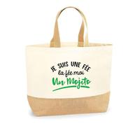 Otshirt Sac Jute Fée Moi Un Mojito | Cabas de Plage Courses Coton et Toile de Jute | Idée Cadeau Alcool Humour Original Drôle Apéro Anniversaire Fête Soirée Unique