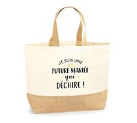 Otshirt Sac Jute Future Mariée qui déchire | Cabas de Plage Courses Coton et Toile de Jute | Idée Cadeau EVJF Humour Original Enterrement de Vie de Jeune Fille Marie Mariage Drôle Unique