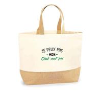 Otshirt Sac Jute Je peux pas mon chat veut pas | Bag | Idée Sac Cadeau Anniversaire Plage Marché Fête Original Famille Travail Départ Collègue Retraite