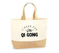 Otshirt Sac Jute J'peux Pas j'ai Qi Gong | Cabas de Plage Courses Coton et Toile de Jute | Idée Cadeau Énergie Méditation Sport Humour Original Anniversaire